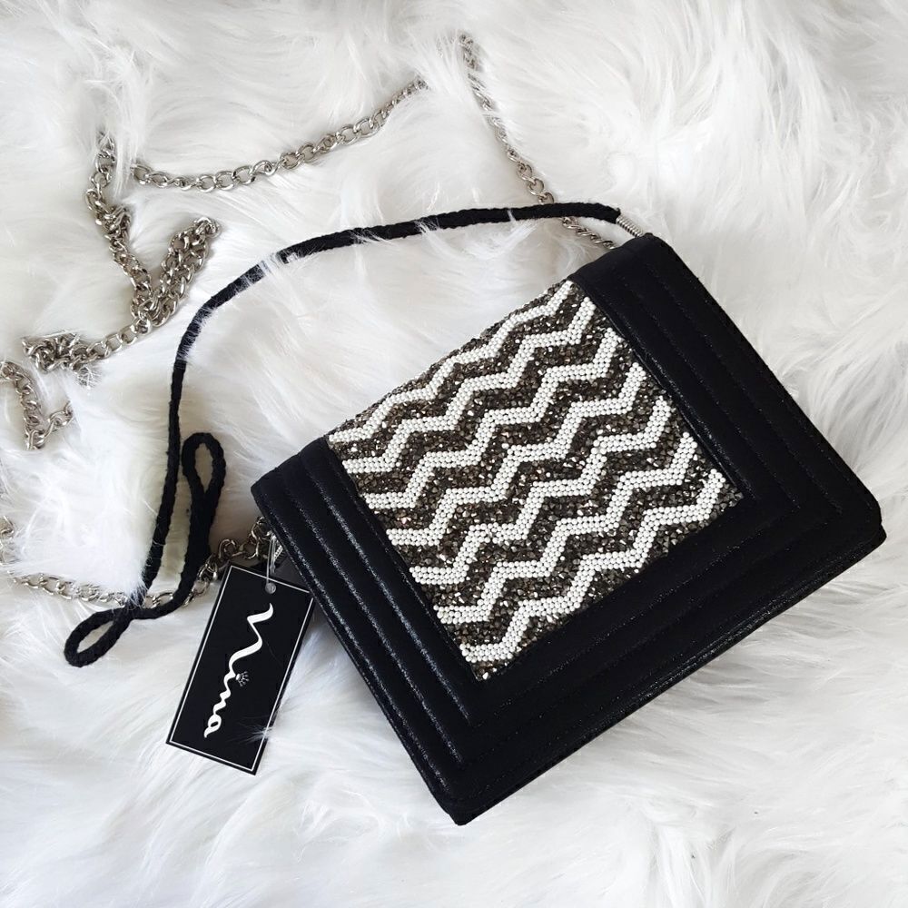 Ninaโ Metallic Druzy Chevron Crossbody Clutch